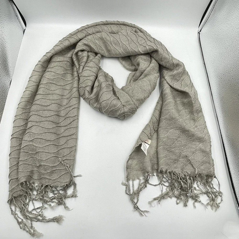 Echo Unisex Acrylic Fringe Scarf  Beige  90 in X 25 In